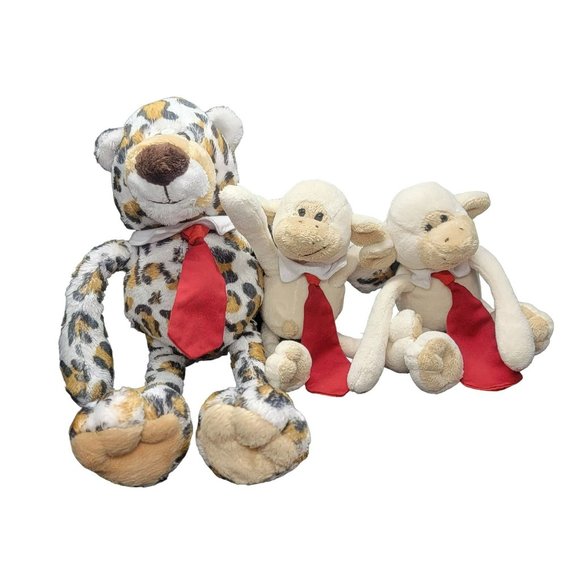 3 set toys 1 Leopard stuffed animal arms and legs slide in body 2 monkeys - Picture 1 of 8